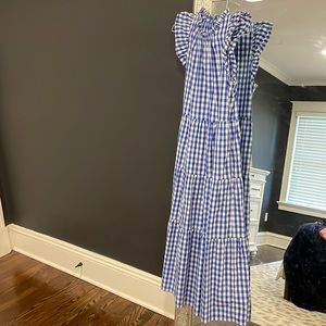 Gingham blue ruffle maxi dress